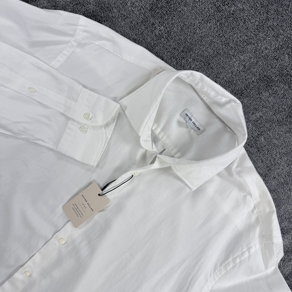 Peter Millar Soft Twill White Cotton Button Down Shirt Mens L NWT $165.00